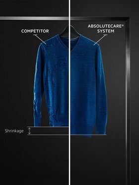 Usporedba dva vunena džempera koja prikazuje skupljanje u odnosu na nimalo skupljanja s AEG sustavom AbsoluteCare®.