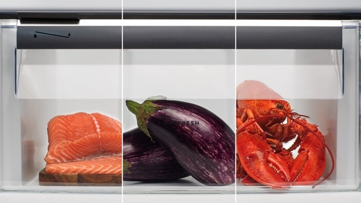 Veggies and fish in fridge