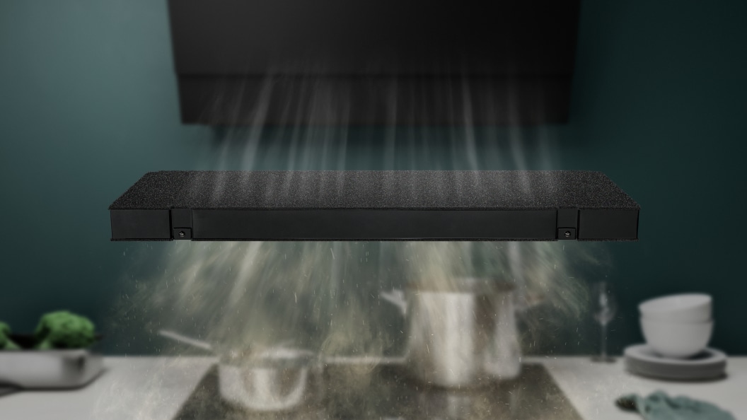 AEG cooker hood absorbing cooking odours from stove.